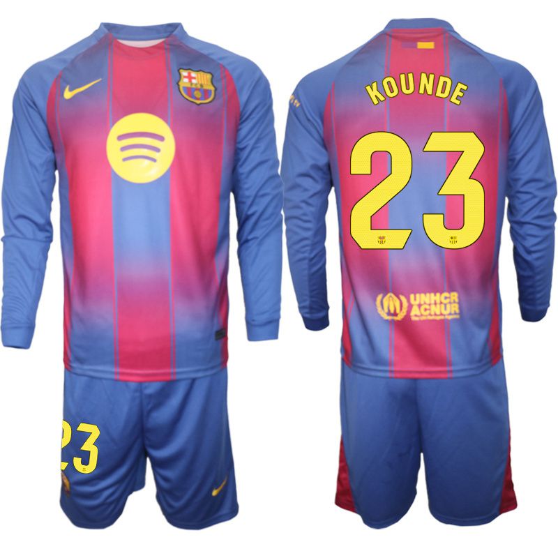 Men 2025-2026 Club Barcelona home blue Long sleeves #23 Soccer Jersey->barcelona jersey->Soccer Club Jersey